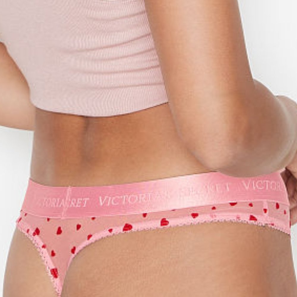 Hearts 💗Thong VS NWT Mesh Flocked Thong Valentine - Picture 7 of 16